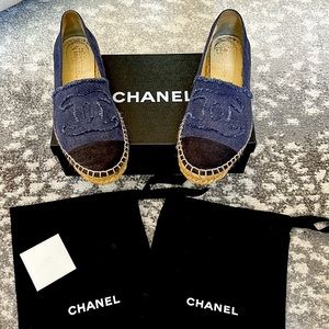 Chanel Espadrilles 100% Authentic denim blue / black - full set